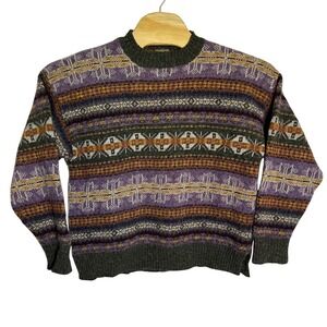Vintage Esprit Basics Sweater 100% Shetland Wool‎ Colorful Pattern Size M